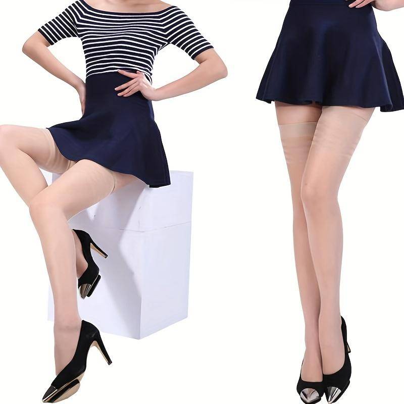 1 Paar elegante, transparente Strümpfe für Damen, glänzende, transparente Oberfläche, Oberschenkelhohe Socken One-size beige von Joom DACH