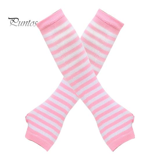1 Paar gestreifte fingerlose Handschuhe für Damen, gestrickte Ellenbogenfäustlinge für den Winter, weich, dehnbar, Armstulpen, Weihnachtsgeschenk rosa/weiß von Joom DACH
