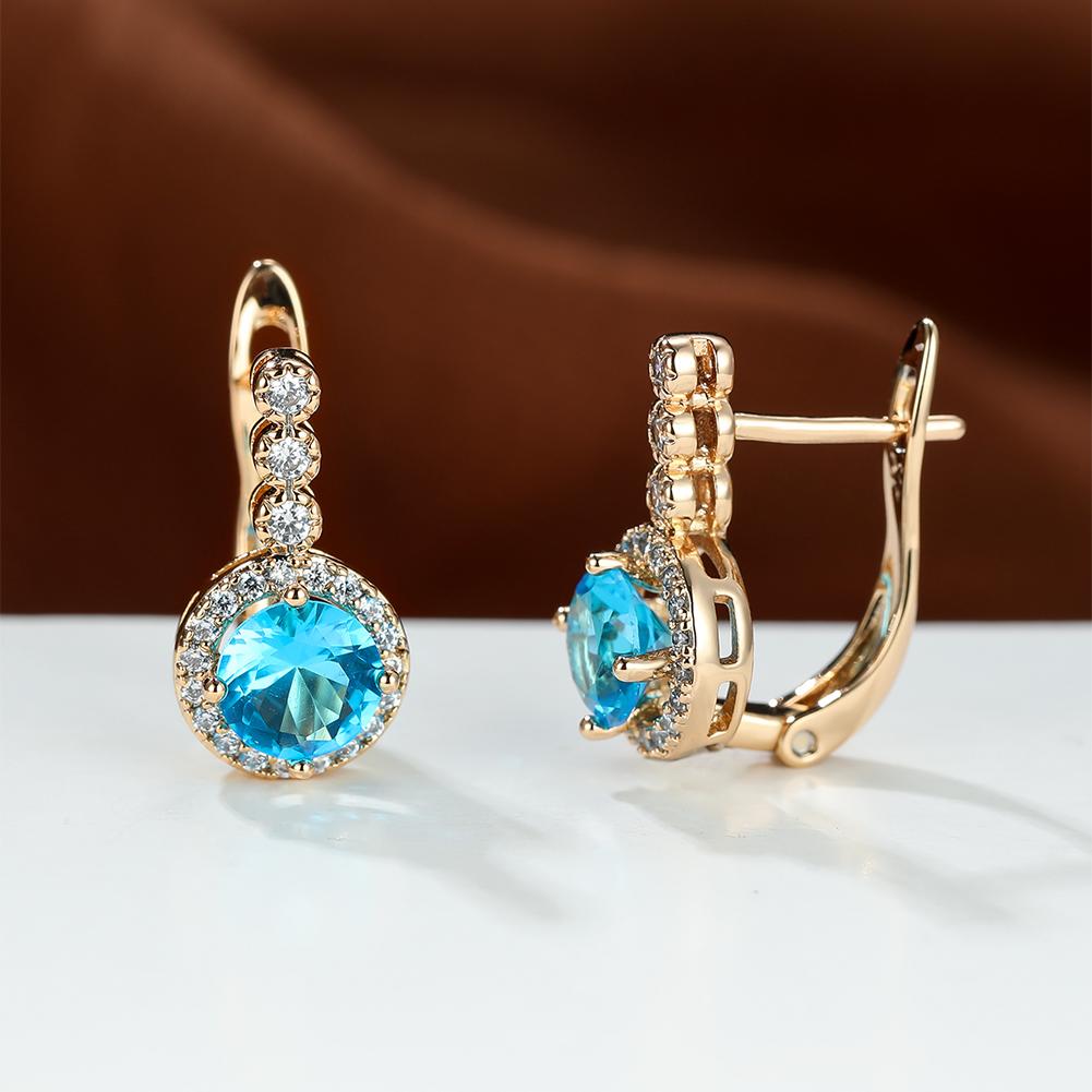 1 Paar goldfarbene Clip-Ohrringe für Damen und Mädchen, Rundschliff, lila, blauer Aqua-Stein, Tropfenohrringe, CZ-Krallen-Ohrringe mit Haken meergrün von Joom DACH