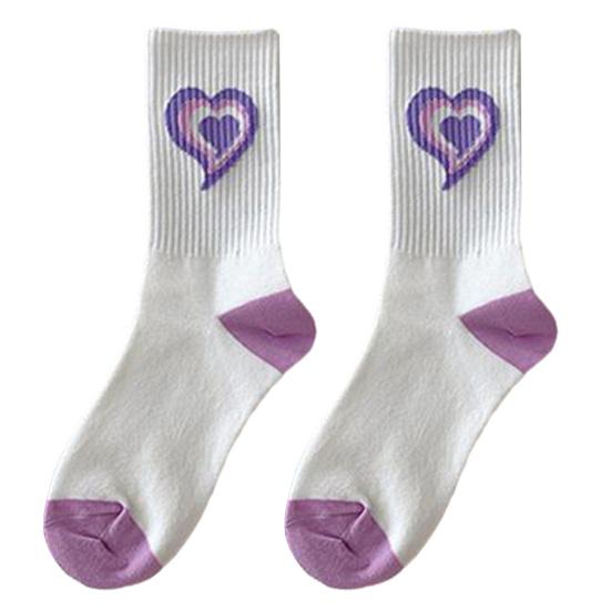 1 Paar mittlere Wadensocken, koreanische Herz-Stickerei, Kawaii-Hip-Hop-Farbabstimmung, rutschfest, weich, geruchsneutral, Schweißabsorption, Damen-Sportsocken für vier Jahreszeiten weiß von Joom DACH