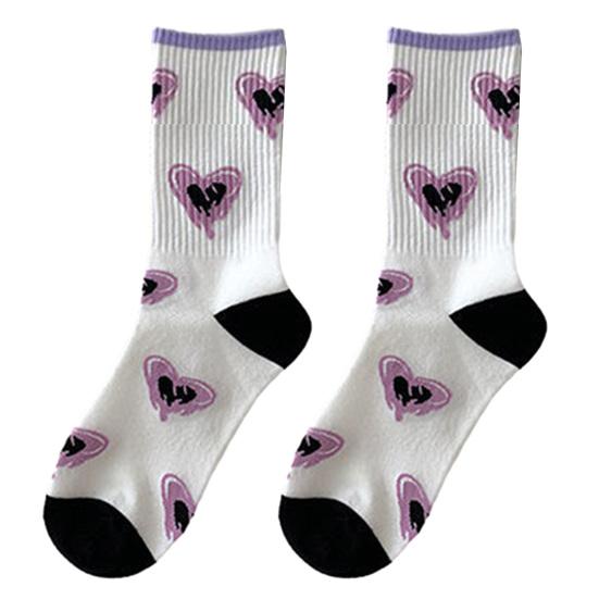 1 Paar mittlere Wadensocken, koreanische Herz-Stickerei, Kawaii-Hip-Hop-Farbabstimmung, rutschfest, weich, geruchsneutral, Schweißabsorption, Damen-Sportsocken für vier Jahreszeiten weiß von Joom DACH