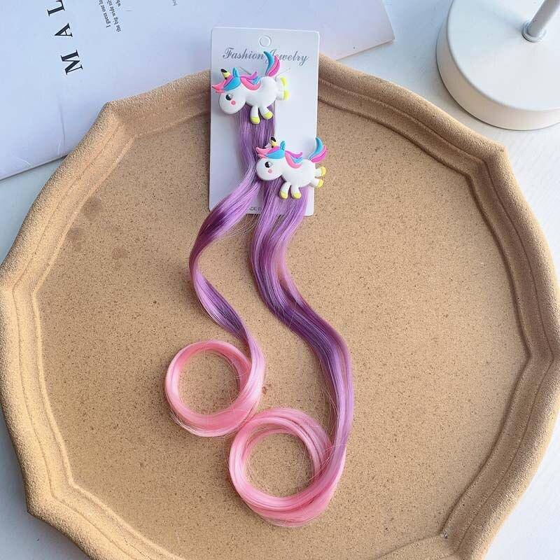 1 Paar neue Mädchen bunte Schleifen Perücke Strass Haarspangen Haarspangen Glitzer Farbverlauf Pferdeschwanz Haarband Haarschmuck Perücke Stirnband von Joom DACH