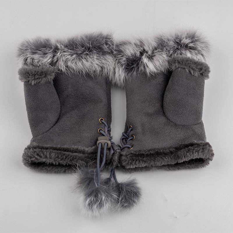 1 Paar neue Mode Faux Kaninchen Haar Handschuhe Wildleder Leder Fingerlose weiche Stretch Handschuhe Frauen Mädchen Winter verdicken warme Fäustlinge grau von Joom DACH