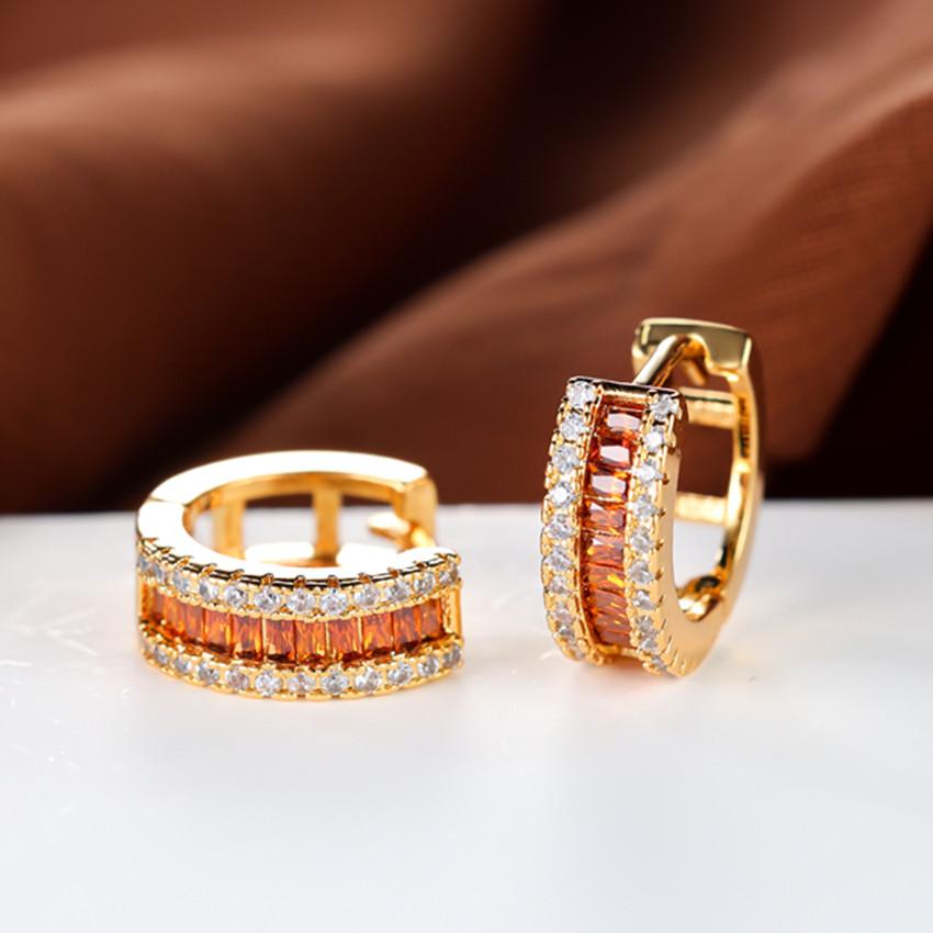 1 Paar roségoldene Farbe, Prinzessinnenschliff, weiß, rot, blau, mehrfarbiger Stein, Clip-Creolen, Hochzeit, Verlobung, Ohrringe für Frauen von Joom DACH