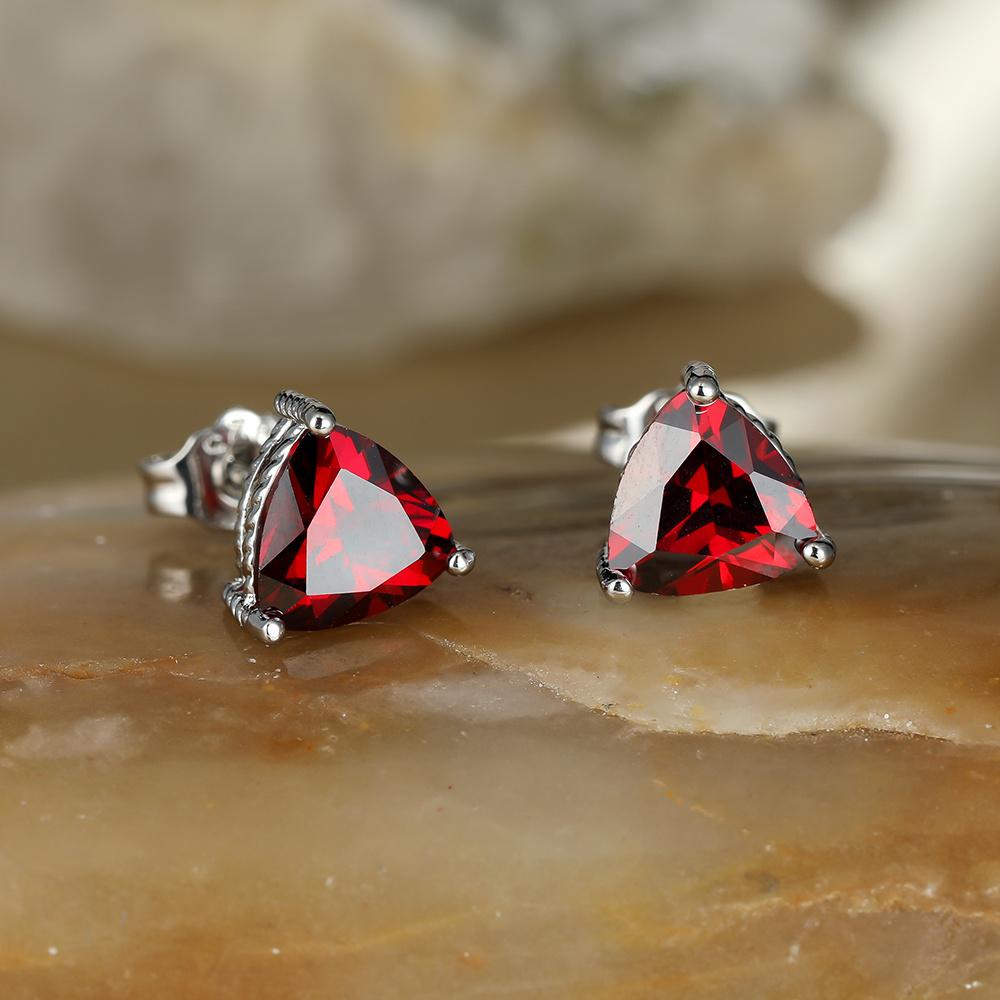 1 Paar silbrig-farbene Ohrstecker mit Dreieck-Schliff und blauem Stein für Damen, Modeschmuck, Retro, einfache Ohrstecker rot von Joom DACH