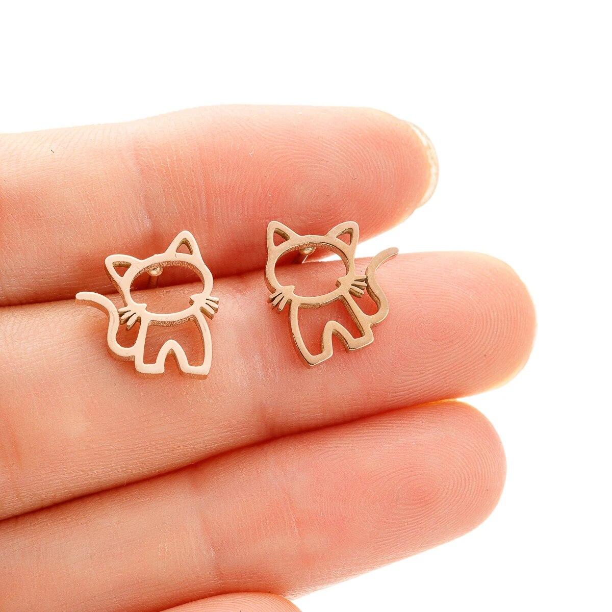 1 Paar süße Katze Edelstahl Ohrstecker für Damen Punk Schmuck Geschenke Trend Mode kleine Ohrstecker Schmuck rose gold von Joom DACH