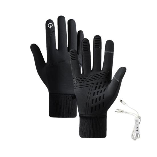 1 Paar wiederaufladbare beheizte Handschuhe für Herren und Damen, wasserdichte elektrische Heizhandschuhe mit Silikonhandfläche, Touchscreen-Handschuhe für Skifahren und Radfahren im Winter B schwarz von Joom DACH