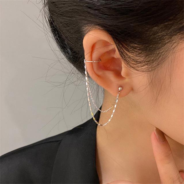 1 Pc Multi Schicht Kette Ohrringe Lange Quaste Piercing Stud Ohrring Ohr Manschette frauen Clip Ohrringe 2022 Silber Farbe ohr Schmuck von Joom DACH
