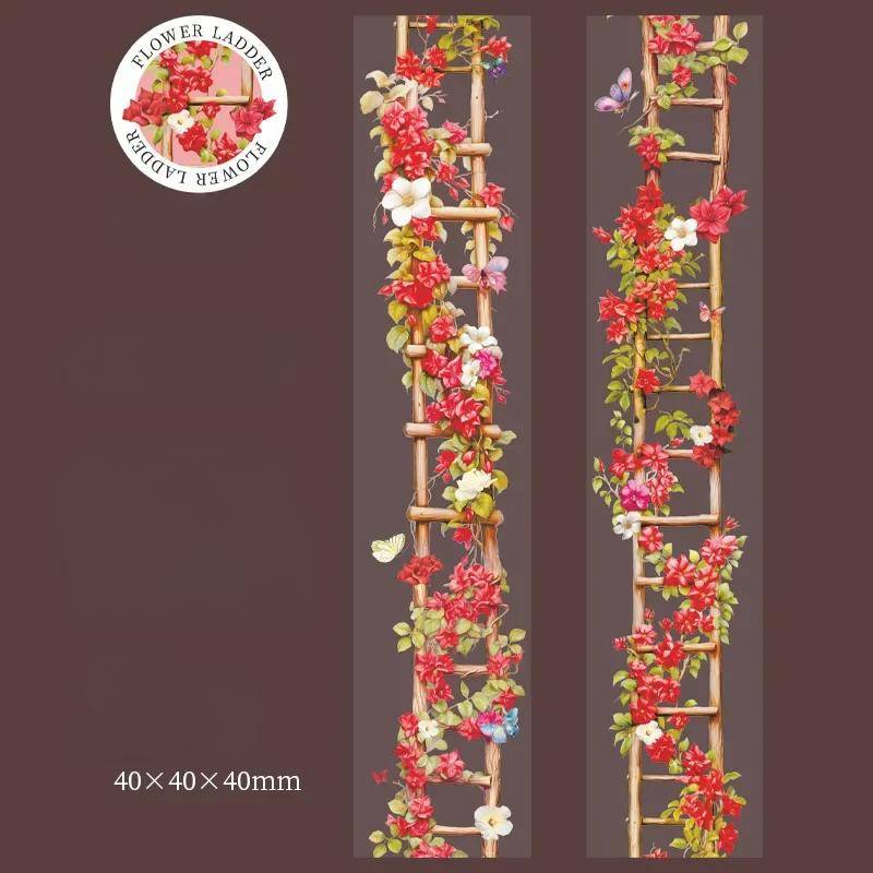 1 Rolle Blütendekorative Klebstoffe Scrapbook-Aufkleber PET-Bänder Leiter Pfirsich Leiter Blume Handbuch Bodenbildung DIY 40mm * 2m von Joom DACH
