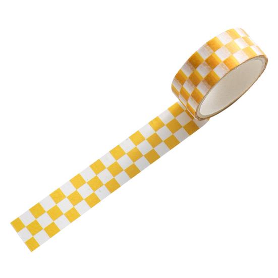 1 Rolle Washi-Klebeband, selbstklebend, klarer Aufdruck, entfernbar, farbecht, Scrapbooking, Washi-Papierband mit Schachbrettmuster für Kinder gelb von Joom DACH