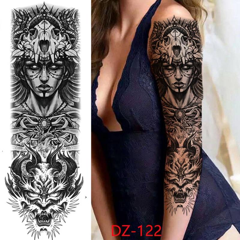 1 STÜCK 480*170 MM Temporäre Tattoo-Ärmel Für Männer Frauen Super Großer Kompass Wolfskopf Auge Gefälschte Löwengott Feder Tattoo Vollen Arm Tattoo Aufkleber DZ-122 von Joom DACH