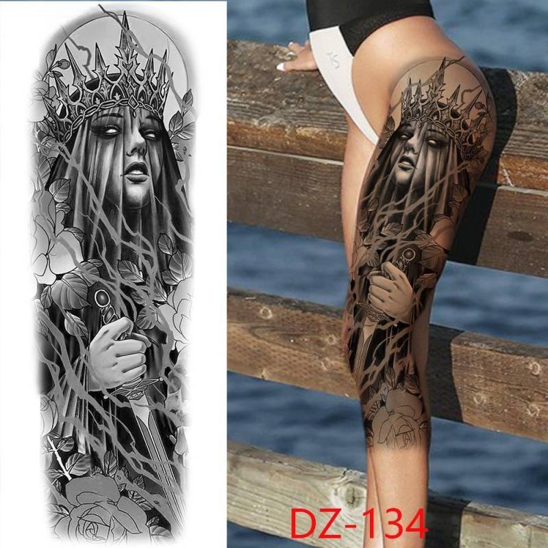 1 STÜCK 480*170 MM Temporäre Tattoo-Ärmel Für Männer Frauen Super Großer Kompass Wolfskopf Auge Gefälschte Löwengott Feder Tattoo Vollen Arm Tattoo Aufkleber DZ-134 von Joom DACH