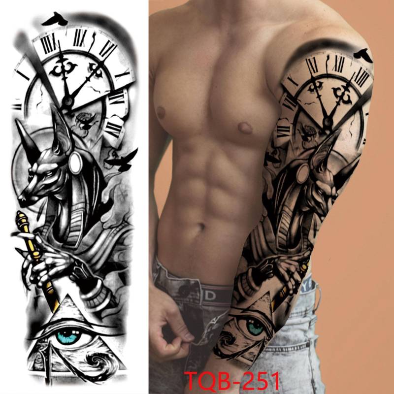 1 STÜCK 480*170 MM Temporäre Tattoo-Ärmel Für Männer Frauen Super Großer Kompass Wolfskopf Auge Gefälschte Löwengott Feder Tattoo Vollen Arm Tattoo Aufkleber TQB-251 von Joom DACH