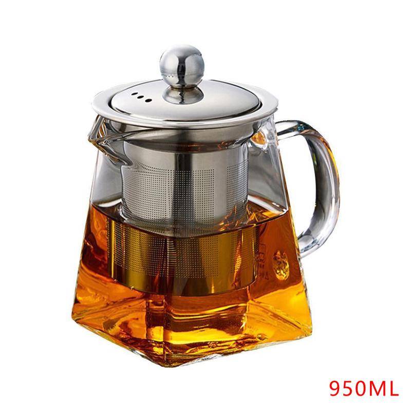 1 STÜCK Steile Edelstahlfilter-Teesiebe Hitzebeständige Klarglas-Teekanne mit Teesieb 950ml reinfarbig von Joom DACH