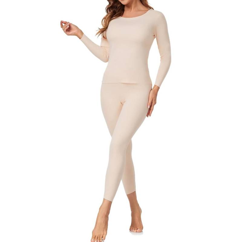 1 Set Herbst Winter Warme Unterwäsche Set Für Frauen Langarm Nahtlose Hohe Elastische Pyjamas Spurlose Thermo-Unterwäsche Kleidung 3XL nude von Joom DACH