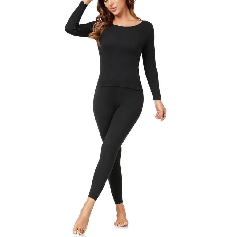 1 Set Herbst Winter Warme Unterwäsche Set Für Frauen Langarm Nahtlose Hohe Elastische Pyjamas Spurlose Thermo-Unterwäsche Kleidung M schwarz von Joom DACH