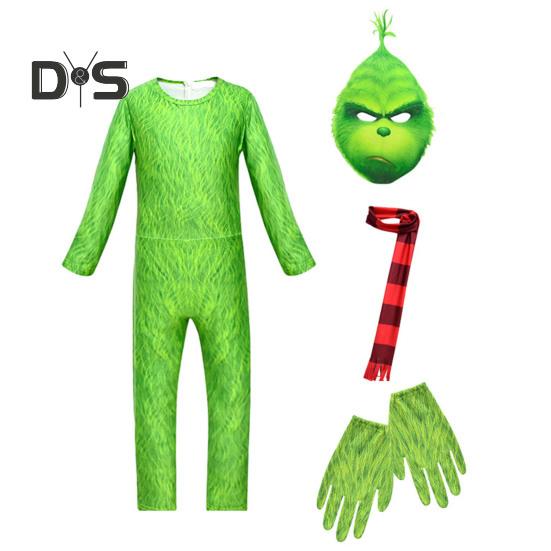 1 Set Kinder Halloween Overall Grün Pelzigen Tier Cosplay Kostüm Beinhaltet Maske Handschuhe Schal Set Foto Prop Leistung Kleidung 130 cm von Joom DACH