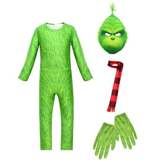 1 Set Kinder Halloween Overall Grün Pelzigen Tier Cosplay Kostüm Beinhaltet Maske Handschuhe Schal Set Foto Prop Leistung Kleidung 130 cm von Joom DACH