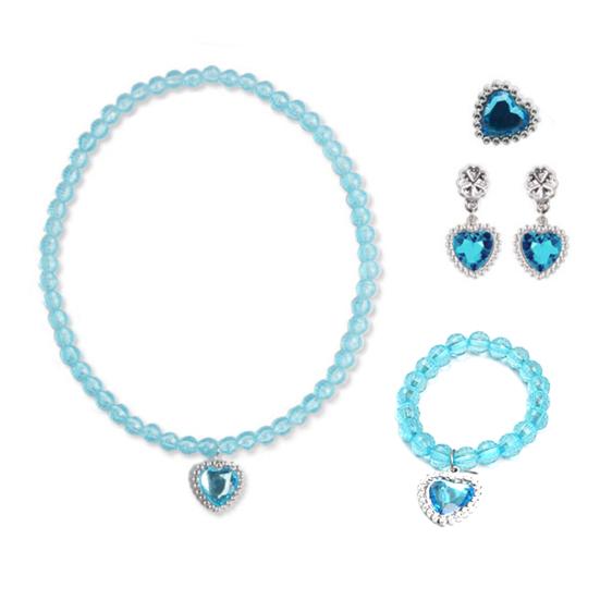 1 Set Mädchen Halskette Spielzeug Farbige Perlen Elegante Pretend Spielen Strass Liebe Herz Armband Ohrring Ring Kit Prinzessin Schmuck blau von Joom DACH