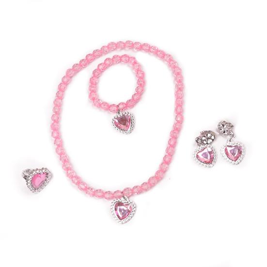 1 Set Mädchen Halskette Spielzeug Farbige Perlen Elegante Pretend Spielen Strass Liebe Herz Armband Ohrring Ring Kit Prinzessin Schmuck rosa von Joom DACH