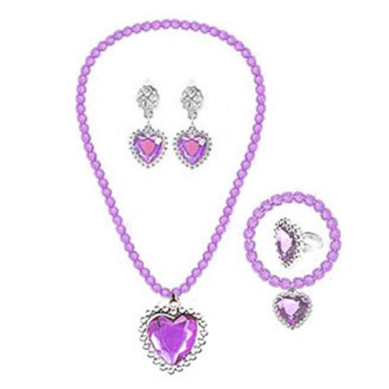 1 Set Mädchen Halskette Spielzeug Farbige Perlen Elegante Pretend Spielen Strass Liebe Herz Armband Ohrring Ring Kit Prinzessin Schmuck violett von Joom DACH