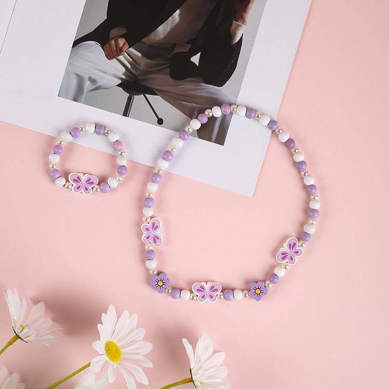 1 Set Nette Mädchen Geschenke Kinder Prinzessin Zubehör Acryl Perlen Blume Halskette Armband DIY Perlen Armband Kit von Joom DACH