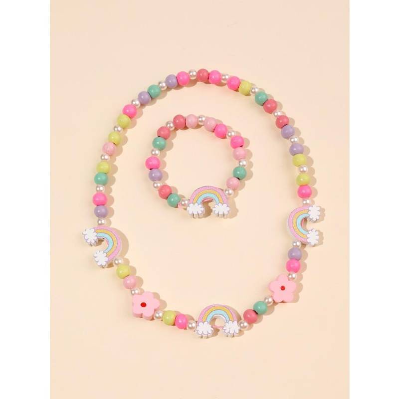1 Set Nette Mädchen Geschenke Kinder Prinzessin Zubehör Acryl Perlen Blume Halskette Armband DIY Perlen Armband Kit von Joom DACH