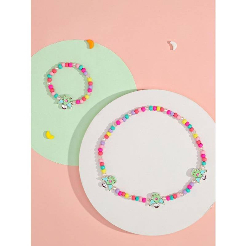 1 Set Nette Mädchen Geschenke Kinder Prinzessin Zubehör Acryl Perlen Blume Halskette Armband DIY Perlen Armband Kit von Joom DACH