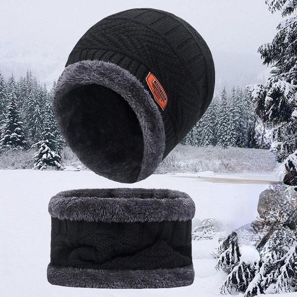 1 Set Wintermütze, Schal-Set, winddichte Mütze, warme Strickmütze, Halswärmer und Schal für Männer und Frauen schwarz von Joom DACH