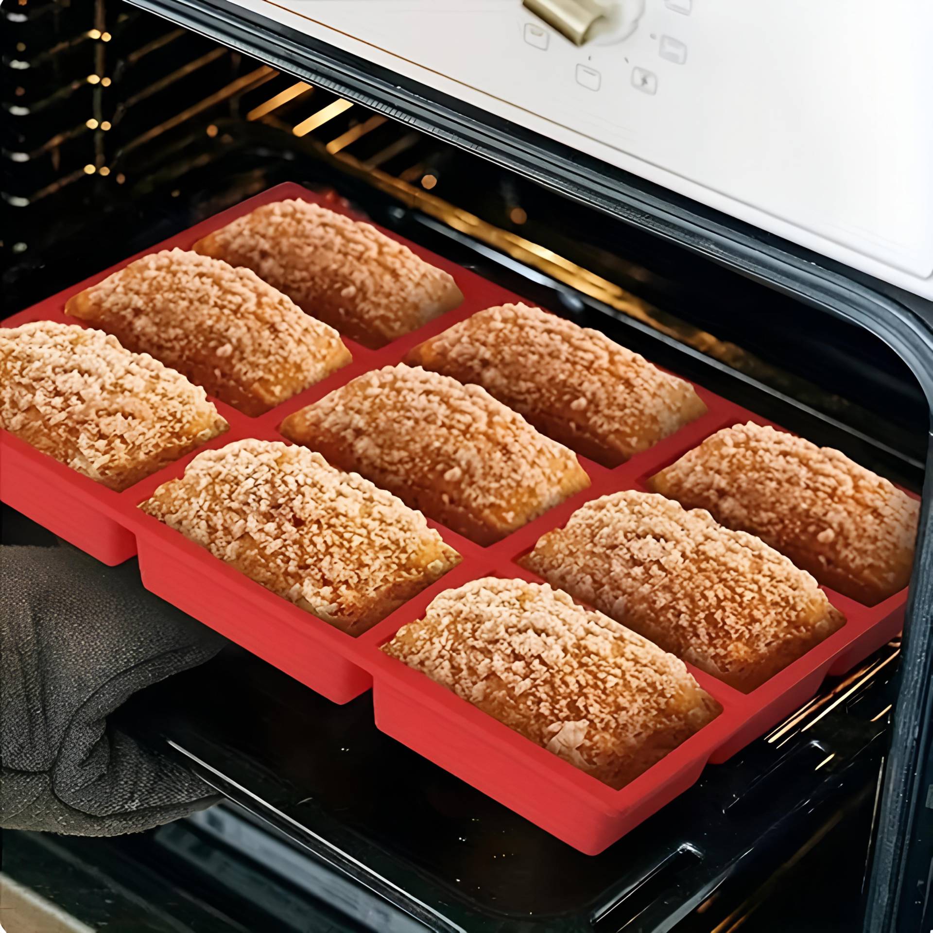 1 Stück, Mini-Kastenform, Silikon-Backform mit 9 Mulden für Mini-Kastenkuchen und Brot, Hackbraten, Maisbrot, Brownie, Muffin, rechteckige Seife rot von Joom DACH