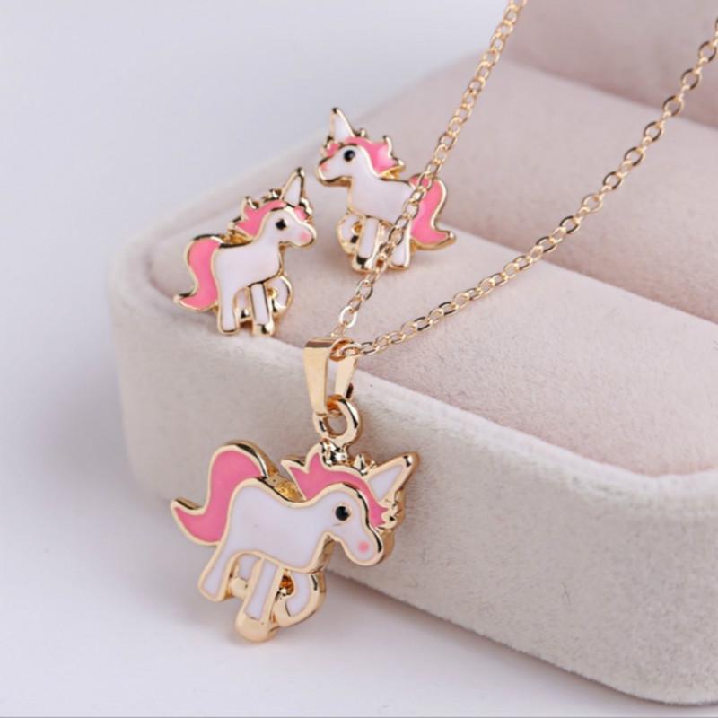 1 Stück/Set Halskette Ohrringe Cartoon Pferd Einhorn Halskette Ohrring Schmuck Rosa Mädchen Geschenk Schmuck rosa von Joom DACH