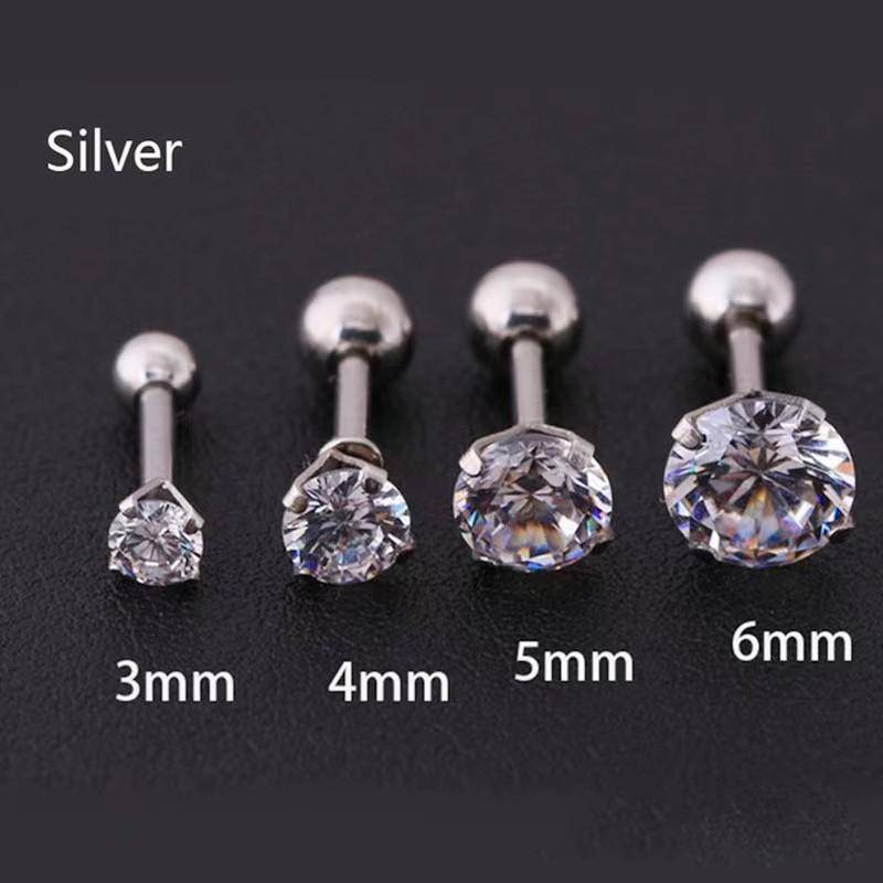 1 Stück 4 Zinken Strass Ohrstecker Ohrringe für Damen/Herren Tragus Knorpel Standard Lobe Piercing Schmuck Geschenk A20 silber von Joom DACH