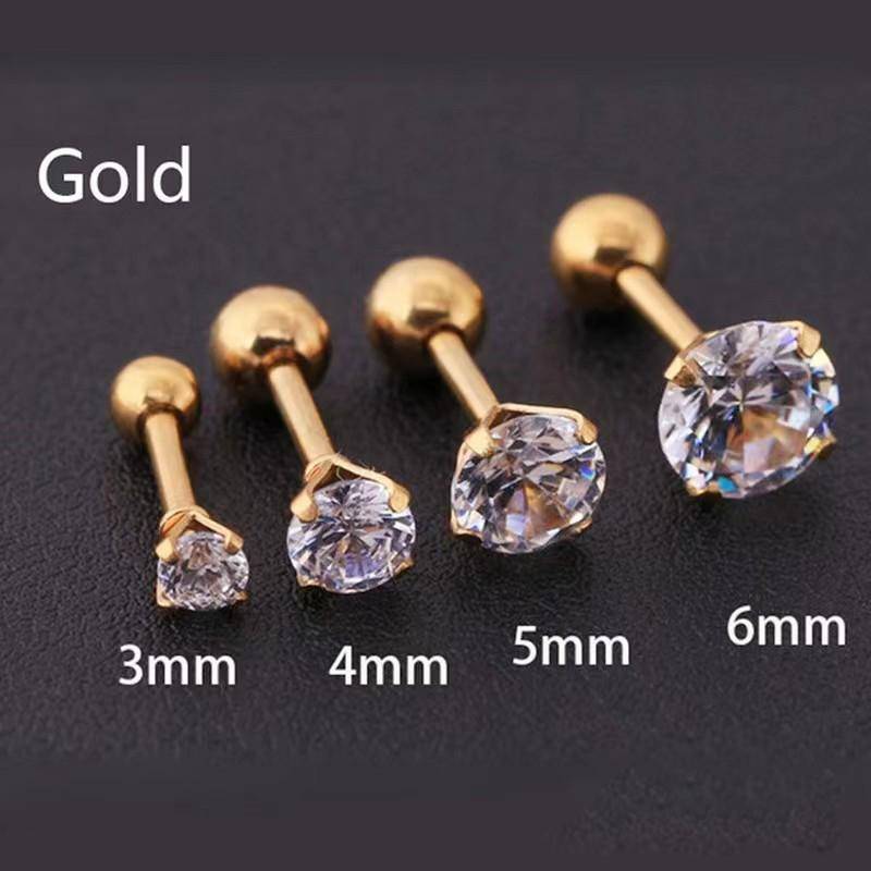1 Stück 4 Zinken Strass Ohrstecker Ohrringe für Damen/Herren Tragus Knorpel Standard Lobe Piercing Schmuck Geschenk A26 gold von Joom DACH