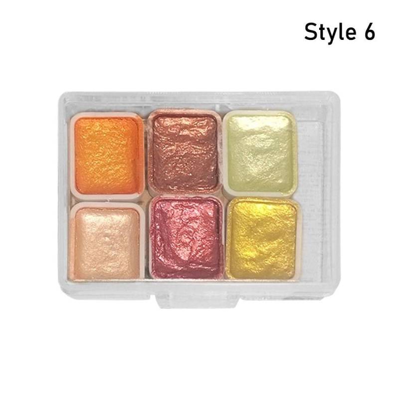1 Stück 6 Farben 1 ml Pigment-Set Perlglanz-Metallic-Palette Langlebige feste Aquarellfarbe Style 6 von Joom DACH