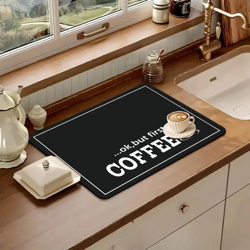 1 Stück Abtropfmatte aus Gummi mit Retro-Kaffeegeschirr für Café, Restaurant, Küche, Teppich, Geschirr, langlebige Kieselalgen-Schlamm-Tischmatte, Haustiermatte, Kaffeegeschirr 40*60CM schwarze bohne von Joom DACH