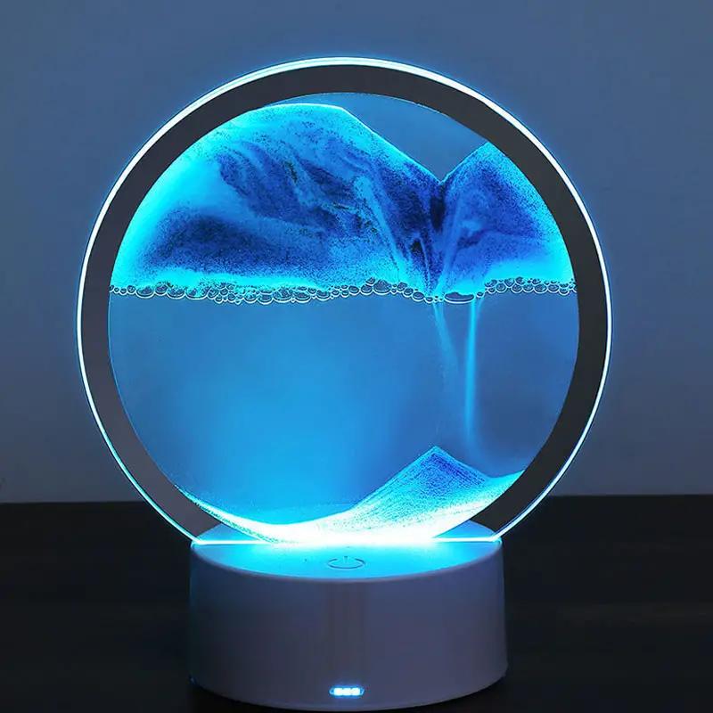 1 Stück Beweglicher Sand Kunst Tischlampe USB LED Handwerk Treibsand 3D Naturlandschaft Fließender Sand Dimmbare Bewegliche Sanduhr Nachtlicht USB von Joom DACH
