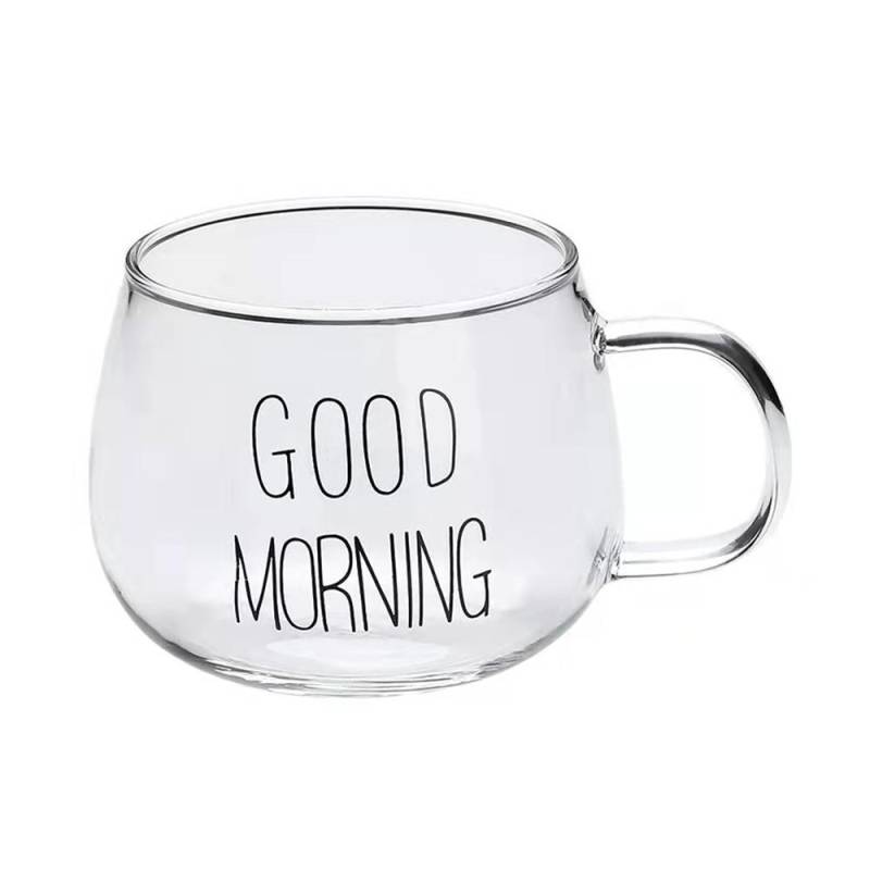 1 Stück Buchstaben bedrucktes transparentes kreatives Glas Kaffee Teebecher Getränke Dessert Frühstück Milchbecher Glasbecher Griff Trinkgeschirr 350ml von Joom DACH