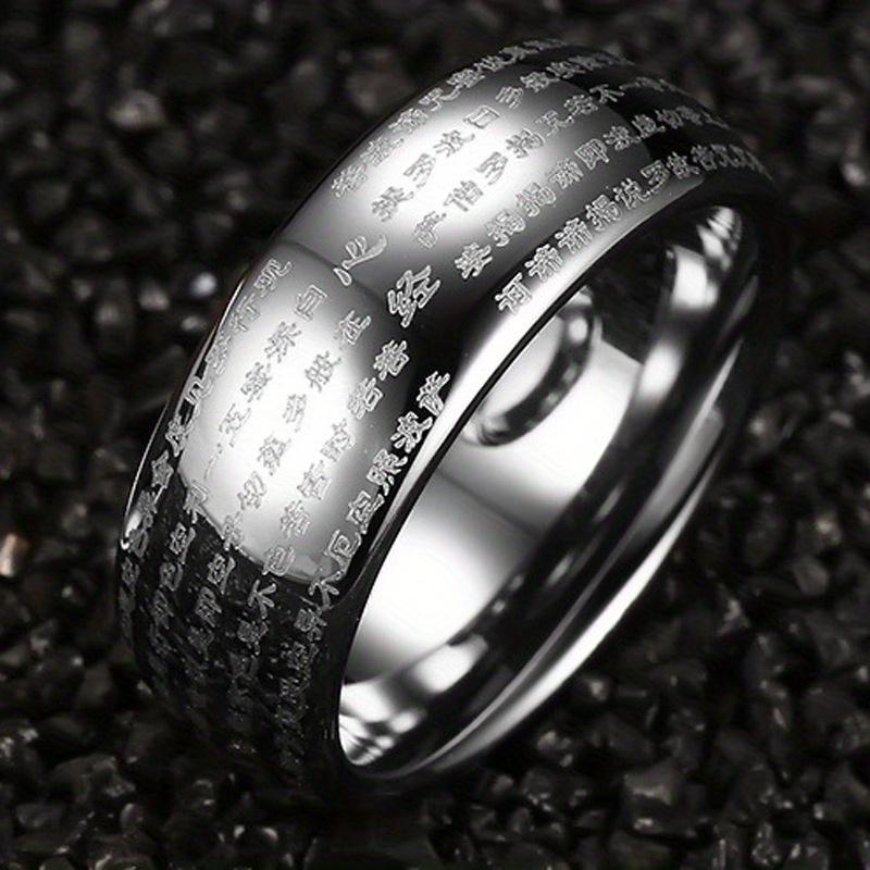 1 Stück Dominanter Glücksbringer Mantra Herz-Sutra Ring - Retro Stil Herren- und Damenring für Glück und Reichtum weiß von Joom DACH