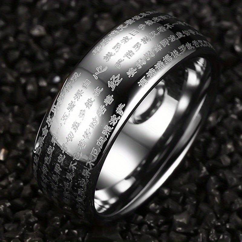 1 Stück Dominanter Glücksbringer Mantra Herz-Sutra Ring - Retro Stil Herren- und Damenring für Glück und Reichtum weiß von Joom DACH
