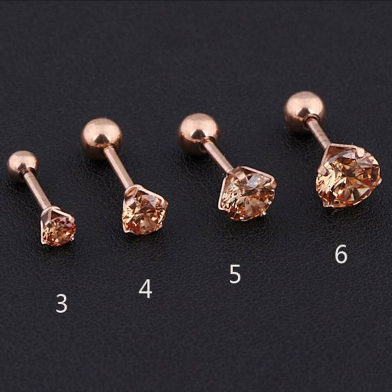 1 Stück Edelstahl Kristall Zirkon Ohrstecker Ohrringe für Damen/Herren 4 Zinken Tragus Knorpel Piercing Schmuck 4mm rose gold von Joom DACH