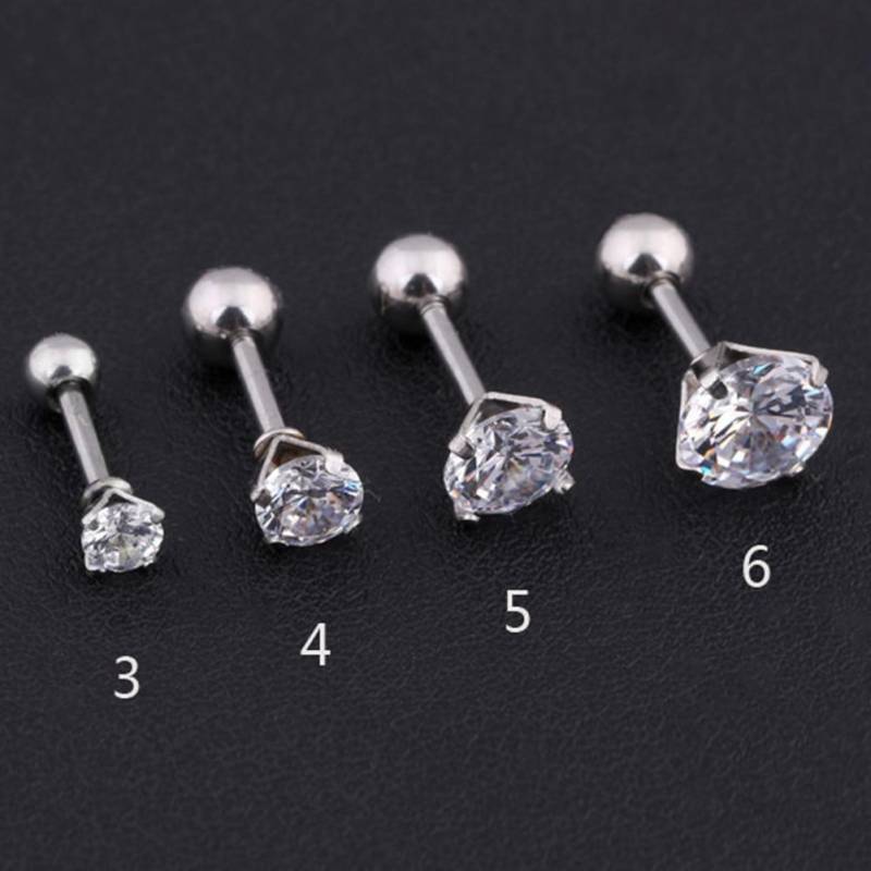 1 Stück Edelstahl Kristall Zirkon Ohrstecker Ohrringe für Damen/Herren 4 Zinken Tragus Knorpel Piercing Schmuck 6mm silber von Joom DACH