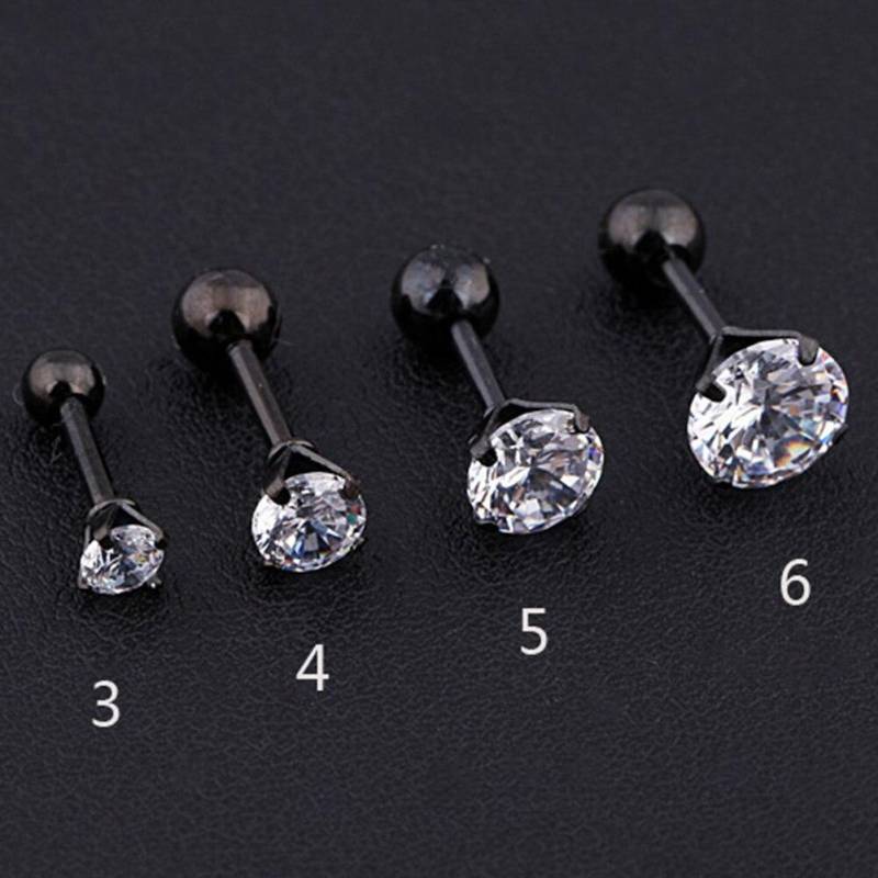 1 Stück Edelstahl Kristall Zirkon Ohrstecker Ohrringe für Damen/Herren 4 Zinken Tragus Knorpel Piercing Schmuck 6mm schwarz von Joom DACH
