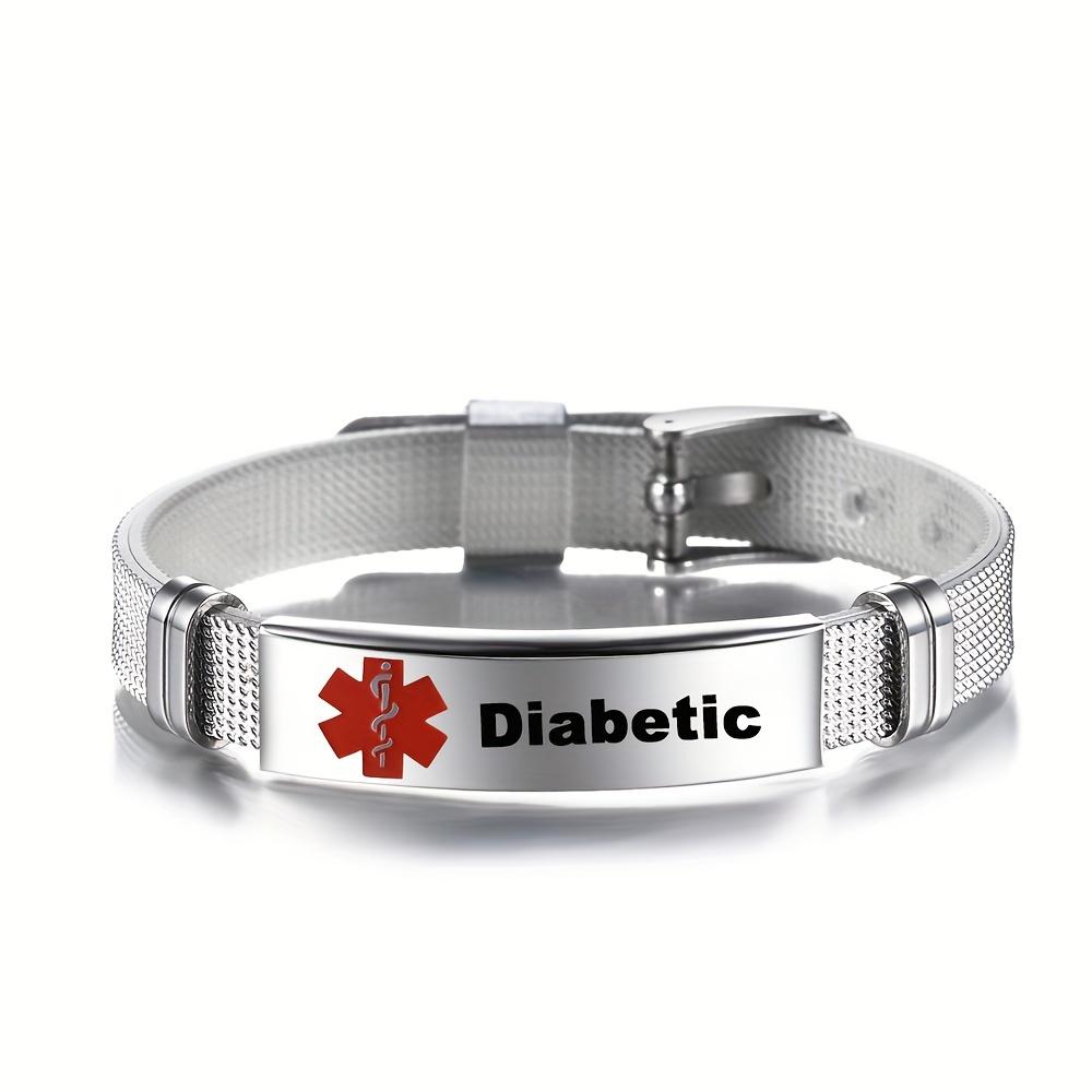 1 Stück Edelstahl-Schlangenstock-Armband mit rotem medizinischem Alarm für Typ-2-Diabetes, Erste-Hilfe-Armband für Herren Diabetic von Joom DACH