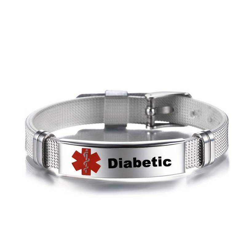 1 Stück Edelstahl-Schlangenstock-Armband mit rotem medizinischem Alarm für Typ-2-Diabetes, Erste-Hilfe-Armband für Herren Diabetic von Joom DACH