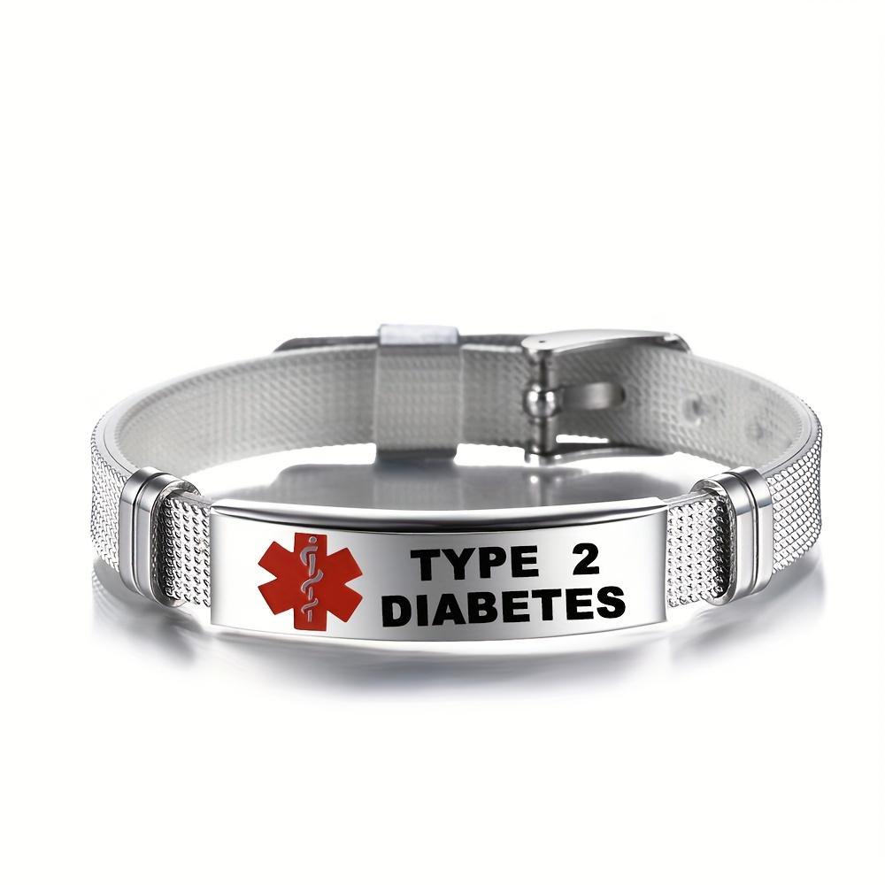 1 Stück Edelstahl-Schlangenstock-Armband mit rotem medizinischem Alarm für Typ-2-Diabetes, Erste-Hilfe-Armband für Herren TYPE 2 DIABETES von Joom DACH