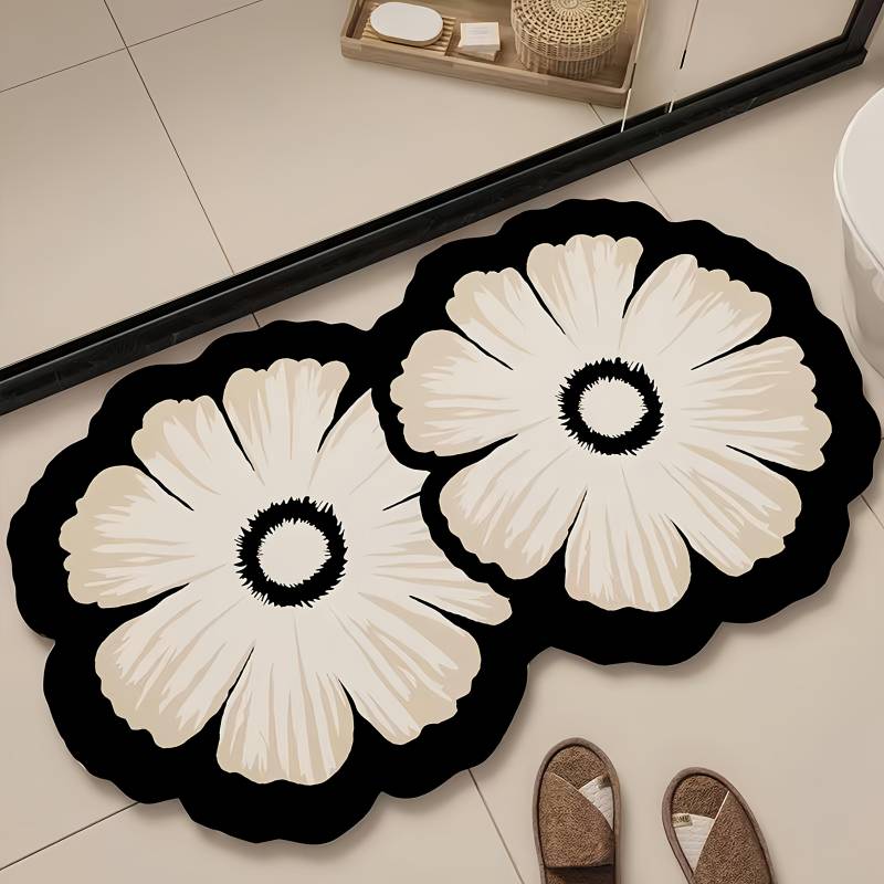 1 Stück Florale Kieselgur Rutschfeste Badematte - Super Absorbent, Schnelltrocknend, Weiche Duschmatte, Leicht zu Reinigen, Dekorative Ovale Bodenmatte 80*100cm schwarz von Joom DACH