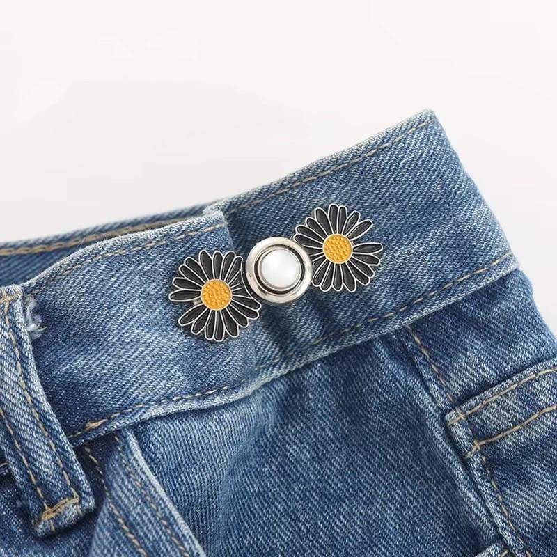 1 Stück Jeansschnalle, Taillenverschluss, Taillenknopf festziehen, abnehmbare Metallstifte, verstellbarer Taillenclip, Ornamentknopf, Gürtelschnalle von Joom DACH