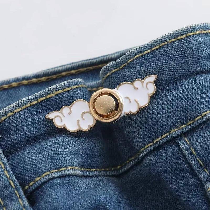 1 Stück Jeansschnalle, Taillenverschluss, Taillenknopf festziehen, abnehmbare Metallstifte, verstellbarer Taillenclip, Ornamentknopf, Gürtelschnalle von Joom DACH