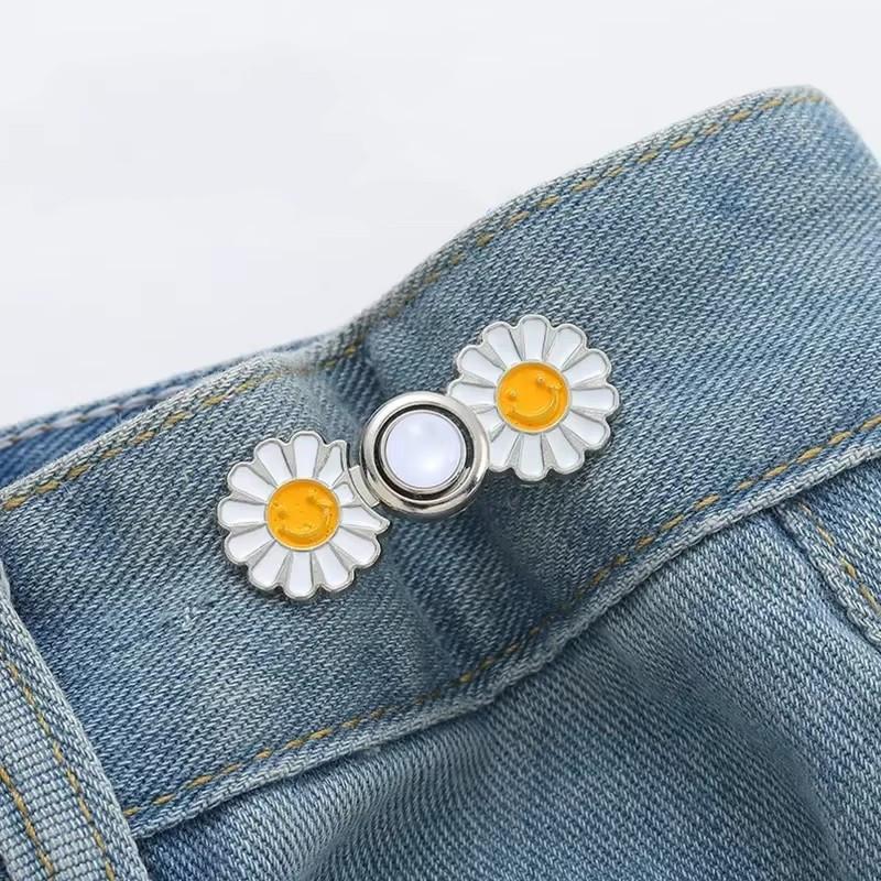 1 Stück Jeansschnalle, Taillenverschluss, Taillenknopf festziehen, abnehmbare Metallstifte, verstellbarer Taillenclip, Ornamentknopf, Gürtelschnalle von Joom DACH