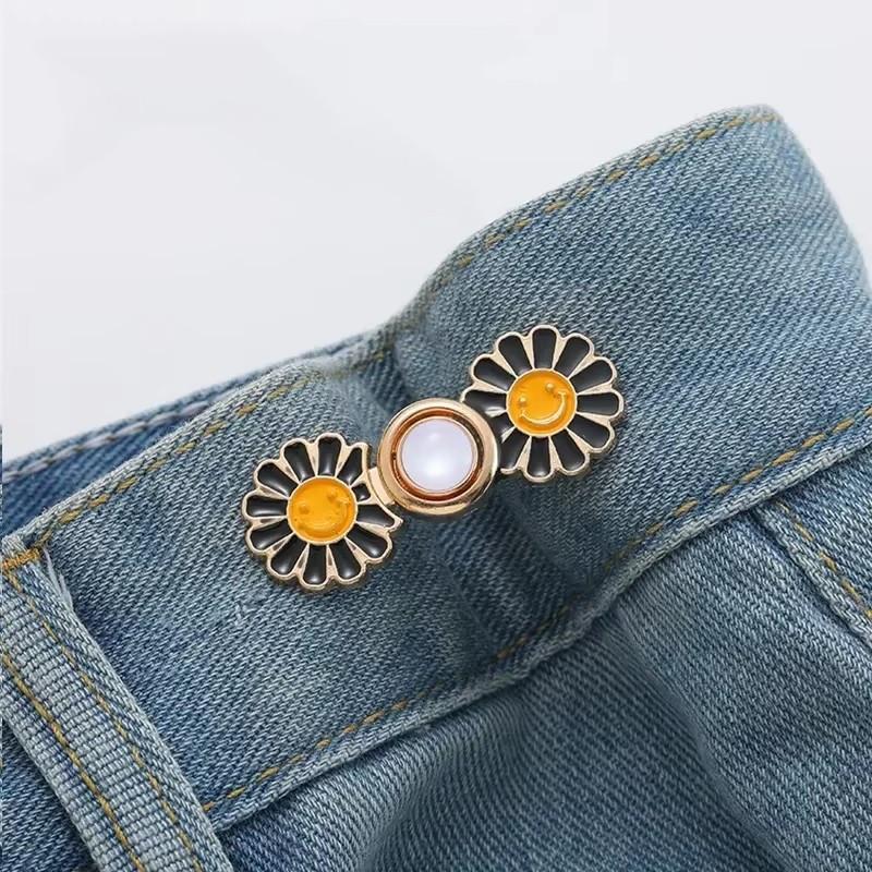1 Stück Jeansschnalle, Taillenverschluss, Taillenknopf festziehen, abnehmbare Metallstifte, verstellbarer Taillenclip, Ornamentknopf, Gürtelschnalle von Joom DACH